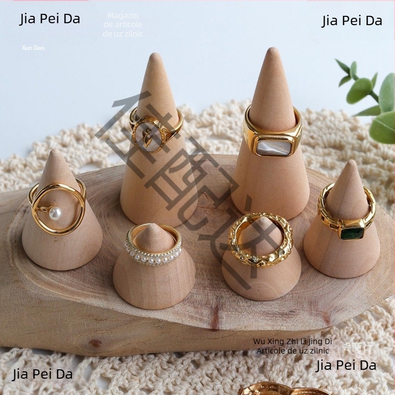 Suport de afișare conic din lemn masiv pentru inele, bijuterii, magazin de bijuterii, depozitare inele, recuzită pentru fotografie, ornamente