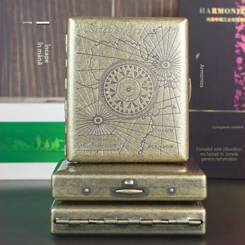 Cutie de țigări din metal, imitație de cupru, cu capac rabatabil, sculptată și gravată, cu flori condensate din bronz, set de fumat rezistent la presiune și praf, pachet de 20