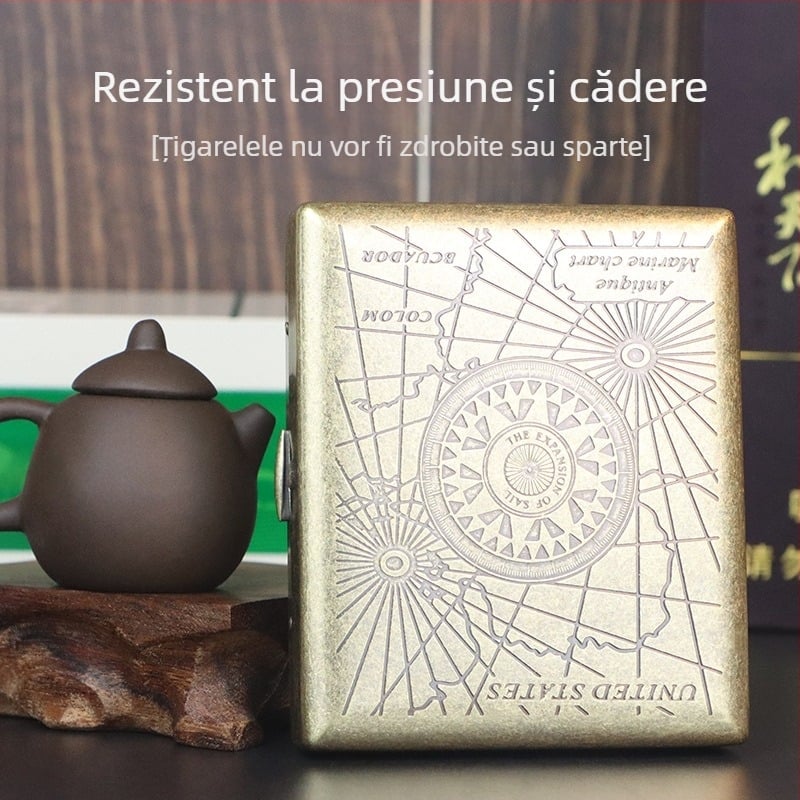 Cutie de țigări din metal, imitație de cupru, cu capac rabatabil, sculptată și gravată, cu flori condensate din bronz, set de fumat rezistent la presiune și praf, pachet de 20