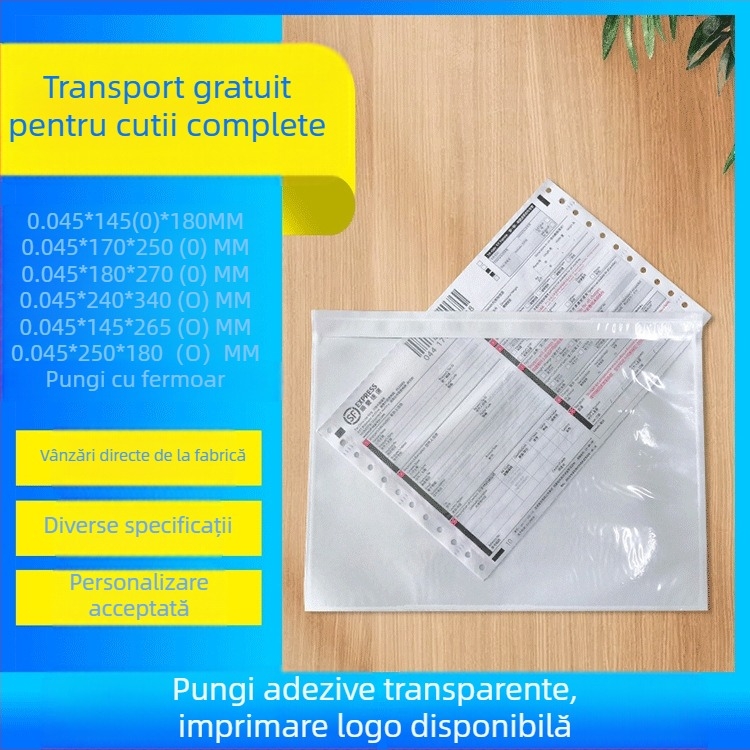 Producător en-gros Express Pungă adezivă Transparentă Pungă adezivă Logistică Suprafață Pungă unică Factură Document Pungă autoadezivă Cutie Pungă unică