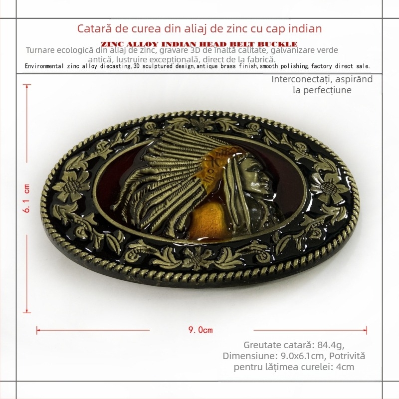Cataramă de curea indiană BULLZINE din aliaj de zinc 03151-1 Cataramă de curea retro casual western din denim
