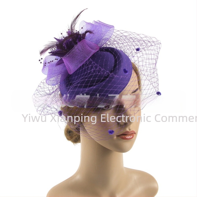 Accesorii de păr pentru mirese europene și americane, cele mai bine vândute de la Amazon, joben retro din plasă, accesorii de păr cu pene, pălărie de club de jockey