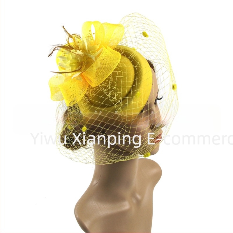 Accesorii de păr pentru mirese europene și americane, cele mai bine vândute de la Amazon, joben retro din plasă, accesorii de păr cu pene, pălărie de club de jockey