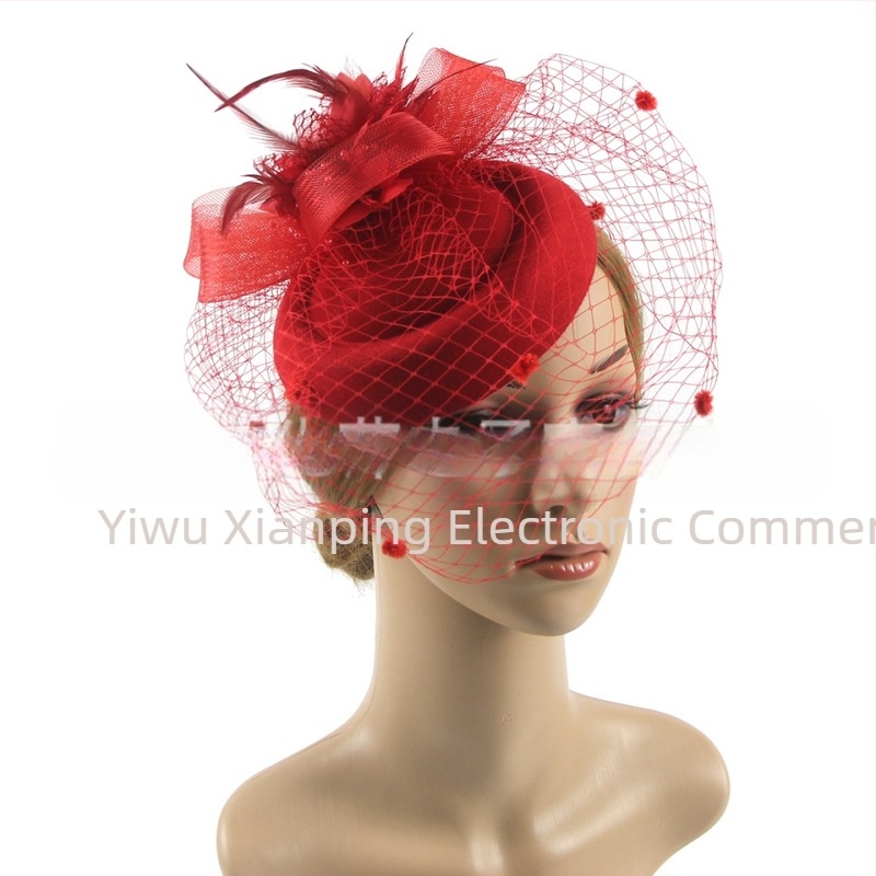 Accesorii de păr pentru mirese europene și americane, cele mai bine vândute de la Amazon, joben retro din plasă, accesorii de păr cu pene, pălărie de club de jockey