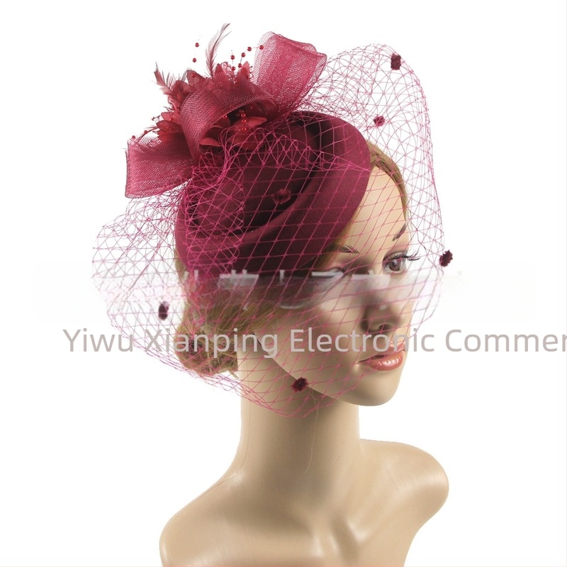 Accesorii de păr pentru mirese europene și americane, cele mai bine vândute de la Amazon, joben retro din plasă, accesorii de păr cu pene, pălărie de club de jockey
