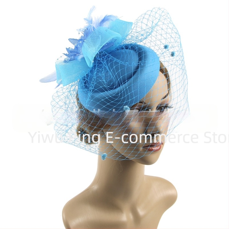 Accesorii de păr pentru mirese europene și americane, cele mai bine vândute de la Amazon, joben retro din plasă, accesorii de păr cu pene, pălărie de club de jockey
