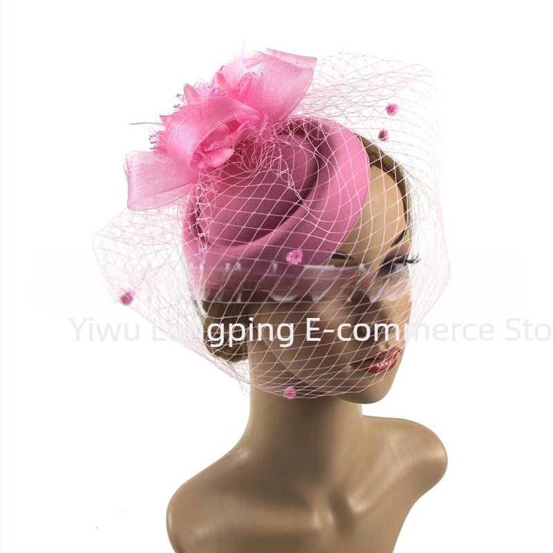 Accesorii de păr pentru mirese europene și americane, cele mai bine vândute de la Amazon, joben retro din plasă, accesorii de păr cu pene, pălărie de club de jockey