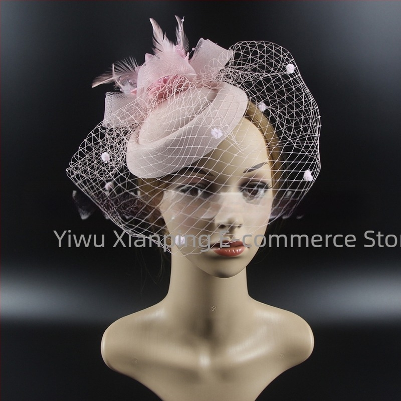 Accesorii de păr pentru mirese europene și americane, cele mai bine vândute de la Amazon, joben retro din plasă, accesorii de păr cu pene, pălărie de club de jockey