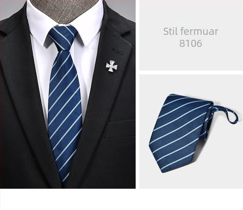 Cravată cu fermoar pentru bărbați, leneșă, cu o singură tragere, pentru rochie de afaceri, pentru nuntă, ușor de tras, cravată largă din fabrică, în stoc 1