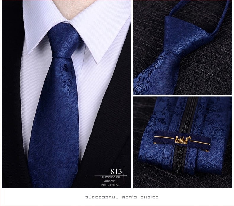 Cravată cu fermoar pentru bărbați, leneșă, cu o singură tragere, pentru rochie de afaceri, pentru nuntă, ușor de tras, cravată largă din fabrică, în stoc 1