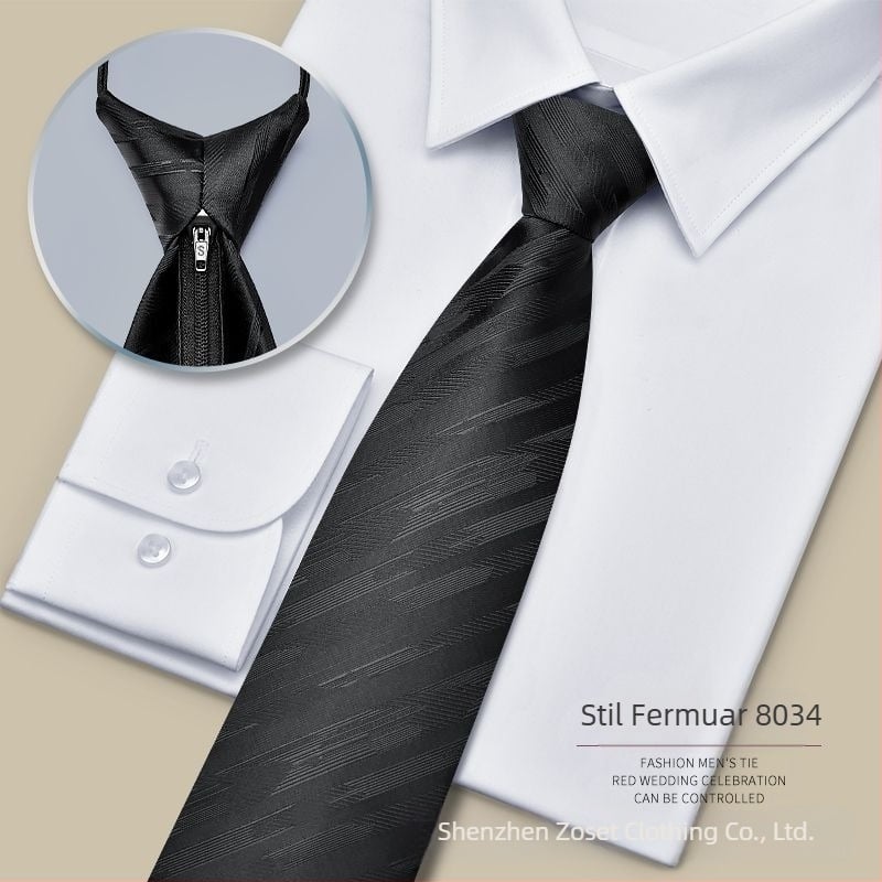 Cravată cu fermoar pentru bărbați, leneșă, cu o singură tragere, pentru rochie de afaceri, pentru nuntă, ușor de tras, cravată largă din fabrică, în stoc 1