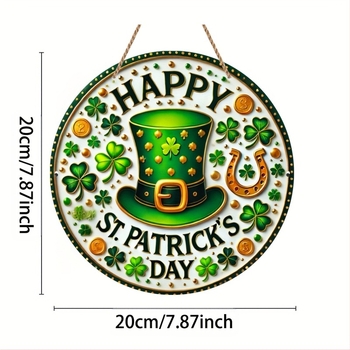 Placă decorativă din lemn pentru ușă, cu pandantiv și decoratiune de perete pentru camera de zi, cu tematică de Ziua Sfântului Patrick, transfrontalieră