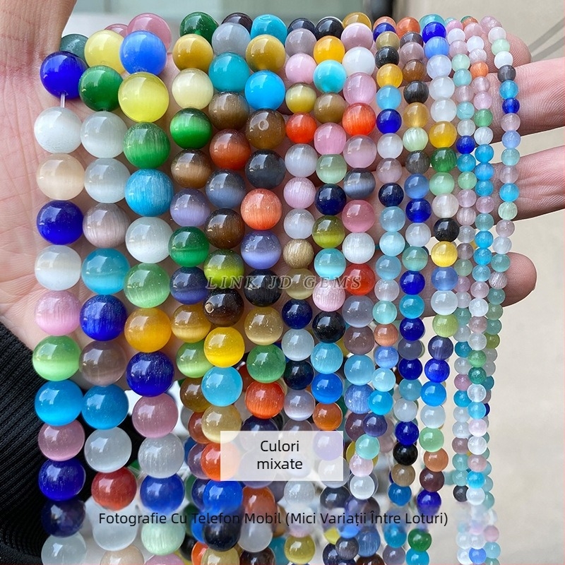 Furnizare directă din fabrică, mărgele de piatră multicolore pentru ochi de pisică, lucrate manual, accesorii pentru bijuterii DIY, brățară, colier, mărgele rotunde semifabricate, en-gros
