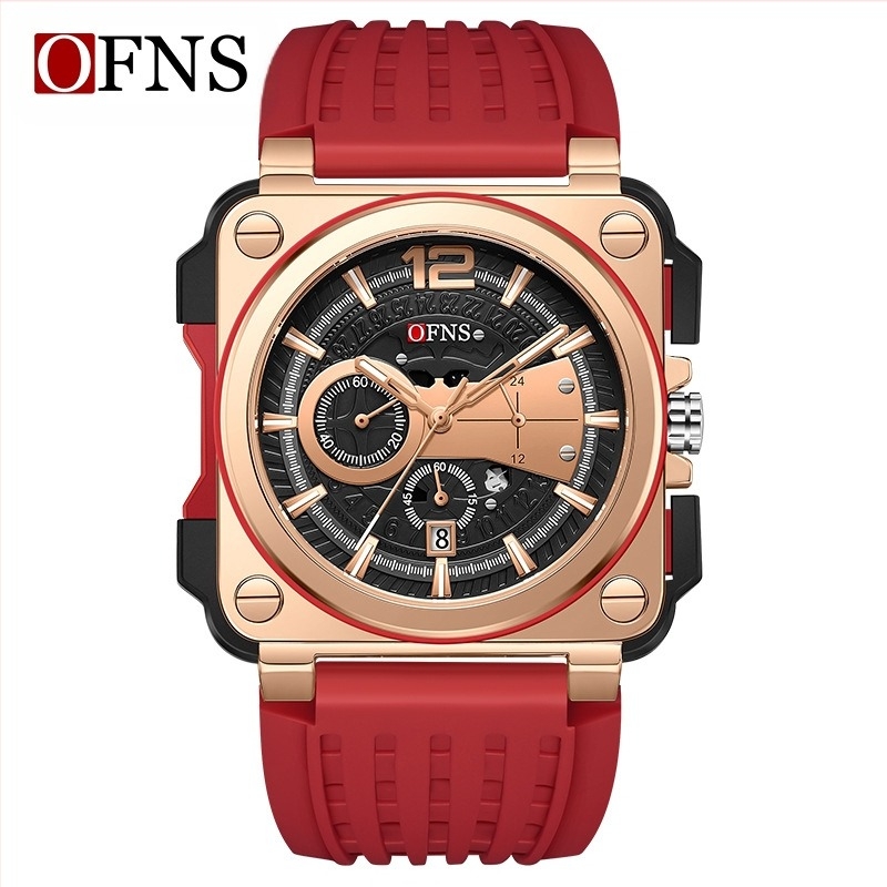 Oufani Shi Brand Watch Men's Fashion Square Dial Quartz Watch Simple Strip Nail Calendar Waterproof Men's Watch