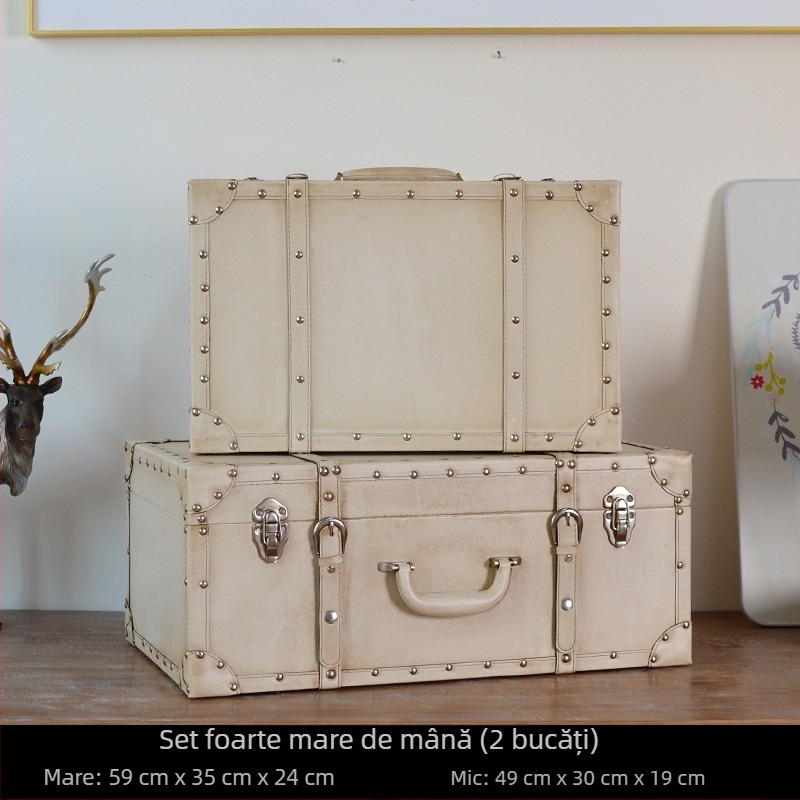 Retro nostalgic de modă veche din lemn valiză depozitare cutie din lemn Creative recuzită cutie din piele ornamente