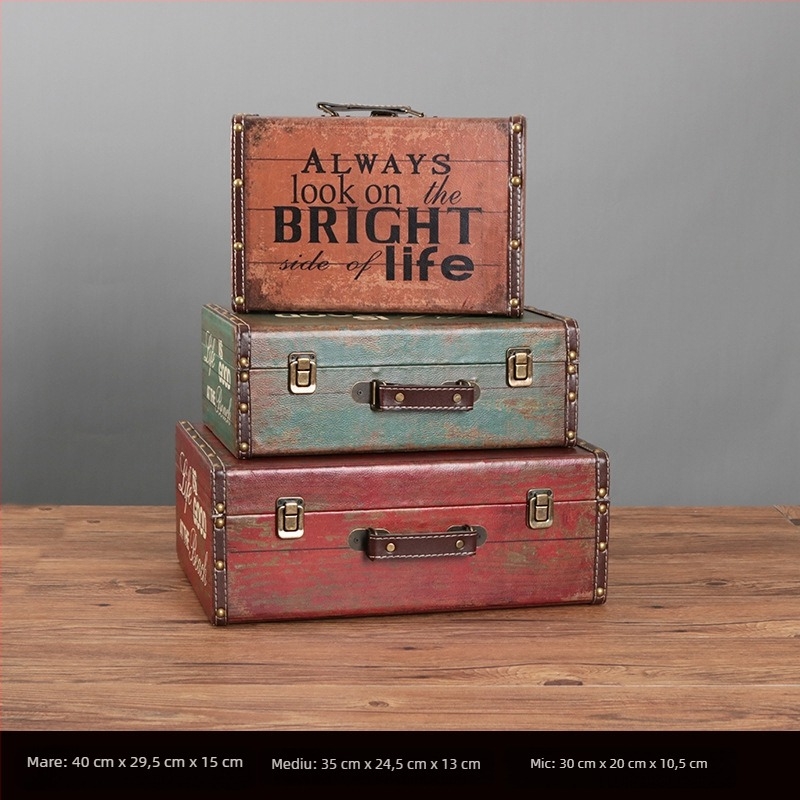 Retro nostalgic de modă veche din lemn valiză depozitare cutie din lemn Creative recuzită cutie din piele ornamente