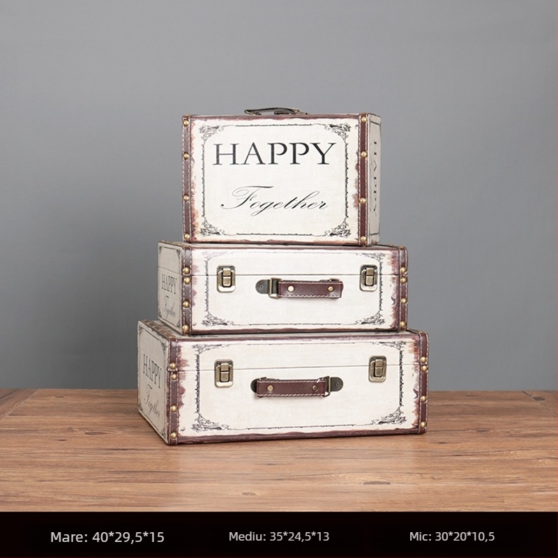 Retro nostalgic de modă veche din lemn valiză depozitare cutie din lemn Creative recuzită cutie din piele ornamente