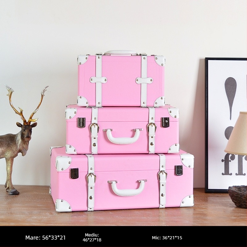 Retro nostalgic de modă veche din lemn valiză depozitare cutie din lemn Creative recuzită cutie din piele ornamente