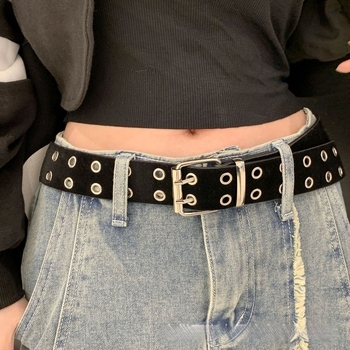 Vânzări directe din fabrică, piele întoarsă, cu două rânduri de găuri, stil punk, modă decorativă pentru femei, curea talie largă la modă
