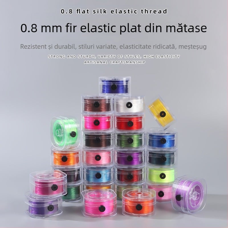 Brățară plată din mătase elastică de 0,8 mm, realizată manual, cu bandă de cauciuc rezistentă la uzură, cu mărgele colorate, cu mii de mătase