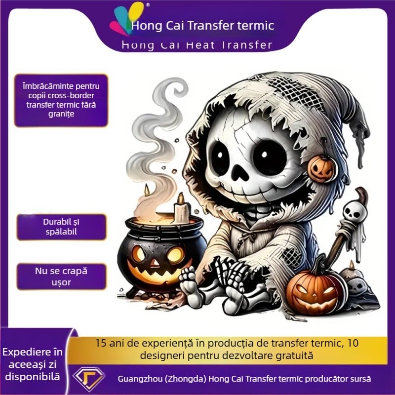 Producător en-gros Autocolante cu transfer termic Îmbrăcăminte pentru copii Modele de Halloween Imprimare îmbrăcăminte Imprimare offset Transfer termic cu cerneală albă Autocolante de transfer termic