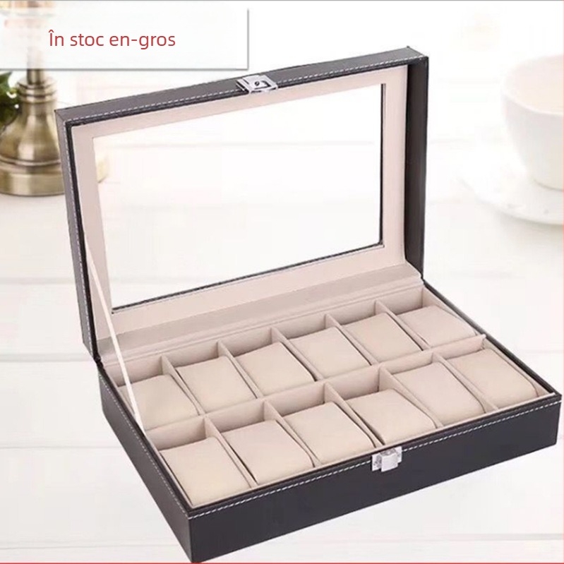 Cutie de ceas cu 6, 12, 24 de fante în stoc, cutie de ceas cu mai multe fante, cutie de prezentare din piele, cutie cadou vintage pentru afaceri