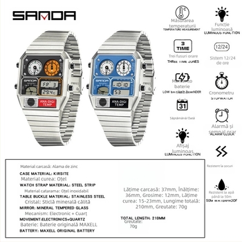 Sanda ceas electronic cu explozie transfrontalieră termometrie cronograf multifuncțional ceas bărbătesc retro pătrat impermeabil ceas bărbătesc