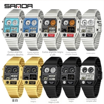 Sanda ceas electronic cu explozie transfrontalieră termometrie cronograf multifuncțional ceas bărbătesc retro pătrat impermeabil ceas bărbătesc