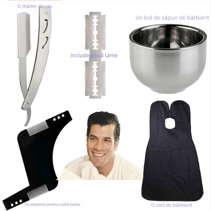 Set de instrumente de coafat pentru bărbați, vânzare fierbinte de pe Amazon, pieptene de ras pentru barbă, pânză de coafură, șal de vopsit părul