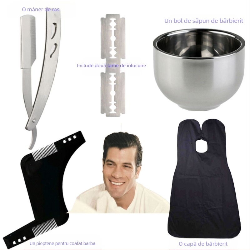 Set de instrumente de coafat pentru bărbați, vânzare fierbinte de pe Amazon, pieptene de ras pentru barbă, pânză de coafură, șal de vopsit părul