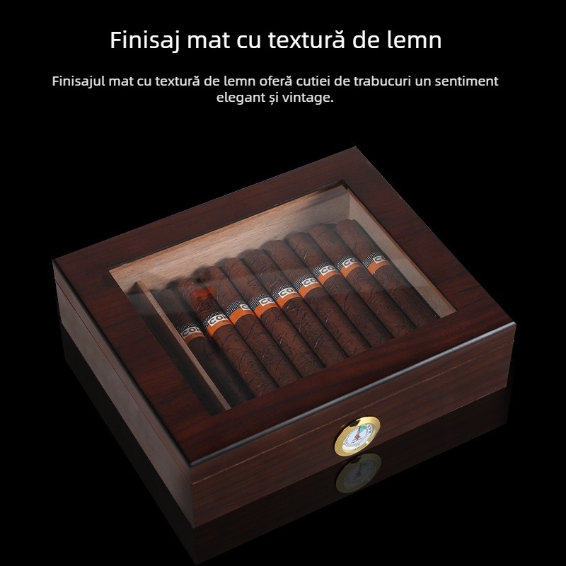 Cutie de trabucuri din lemn masiv, cu capac transparent, cu divizor, cutie de trabucuri cu clapă, ambalaj pentru trabucuri, cutie cadou din lemn