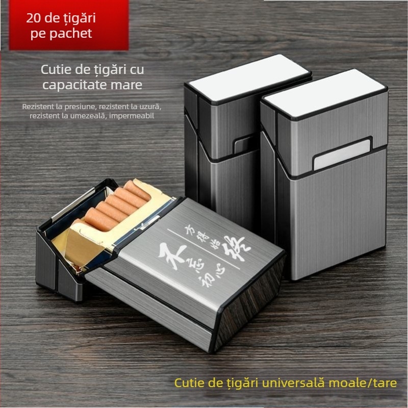 Husă de țigară cu 20 de pachete, cutie completă, pentru bărbați, moale și dur, din aliaj de aluminiu, plastic, ultra-subțire, anti-presiune, anti-transpirație, geantă portabilă, personalitate creativă