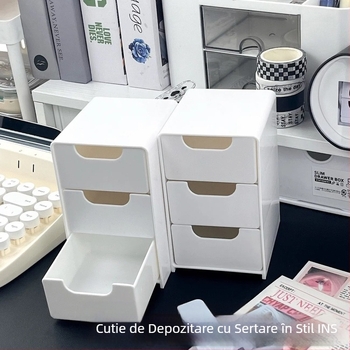 Cutie de depozitare cu trei sertare transfrontaliere, stil ins, cutie de depozitare desktop de mare valoare, finisare cutie de depozitare pentru bijuterii și cosmetice