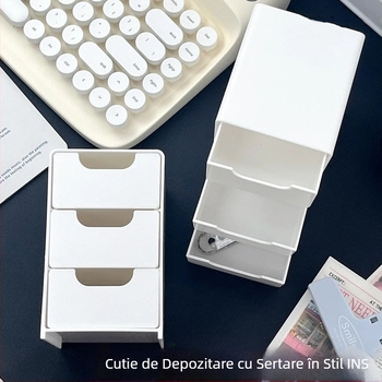 Cutie de depozitare cu trei sertare transfrontaliere, stil ins, cutie de depozitare desktop de mare valoare, finisare cutie de depozitare pentru bijuterii și cosmetice