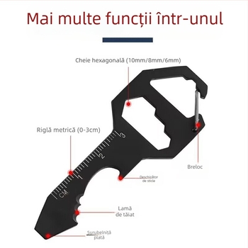 Pandantiv din oțel inoxidabil pentru exterior, mini cheie, instrument de măsurare, reparare, deschidere sticlă tăiată frânghie, 24 în 1, cheie breloc