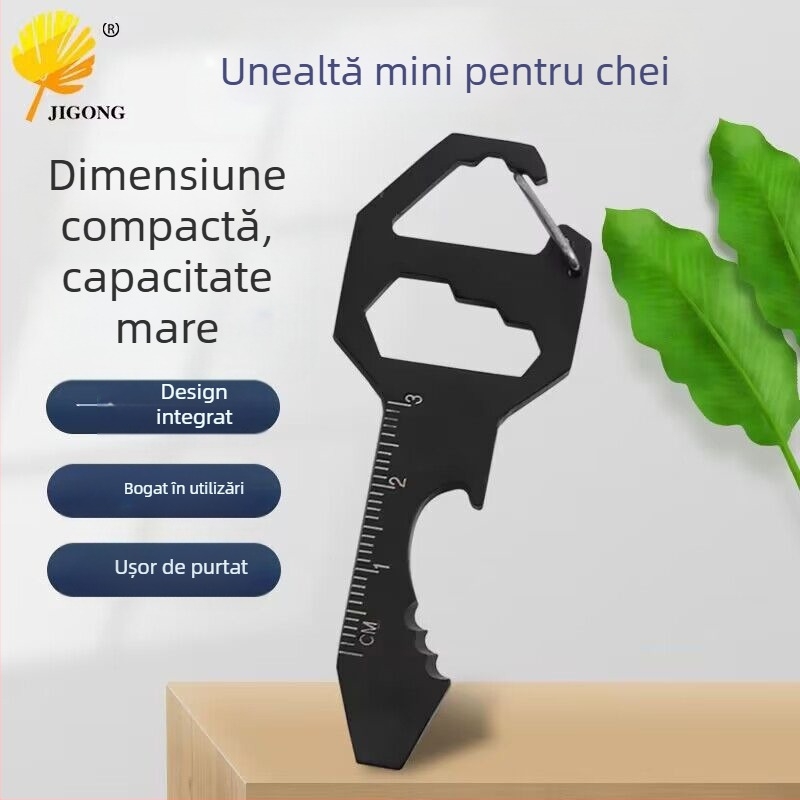 Pandantiv din oțel inoxidabil pentru exterior, mini cheie, instrument de măsurare, reparare, deschidere sticlă tăiată frânghie, 24 în 1, cheie breloc