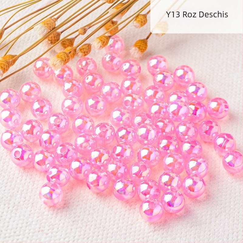 Mărgele de perle perforate transparente de culoare AB, placate cu culoare magică, din plastic, lucrate manual, accesorii pentru bijuterii, mărgele în stoc