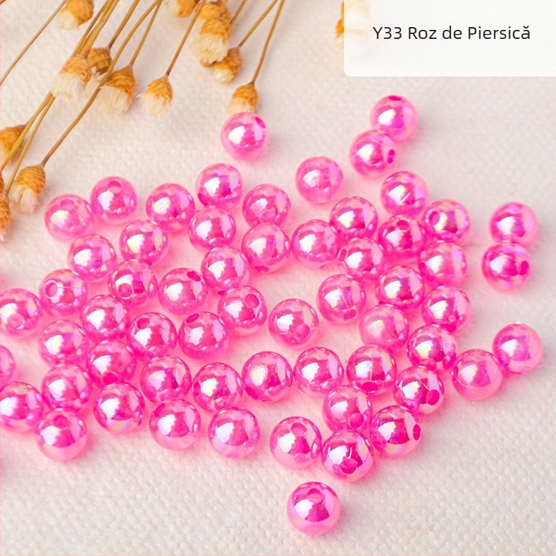 Mărgele de perle perforate transparente de culoare AB, placate cu culoare magică, din plastic, lucrate manual, accesorii pentru bijuterii, mărgele în stoc