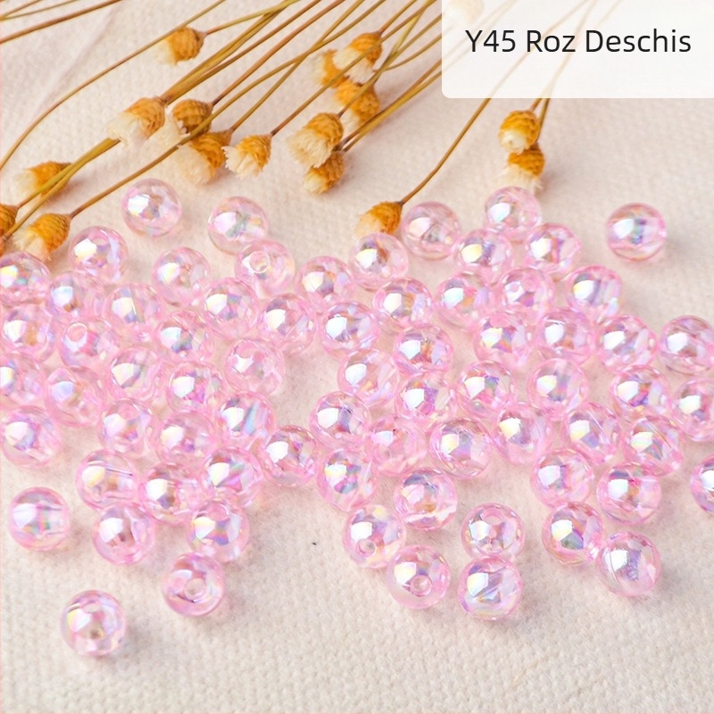 Mărgele de perle perforate transparente de culoare AB, placate cu culoare magică, din plastic, lucrate manual, accesorii pentru bijuterii, mărgele în stoc