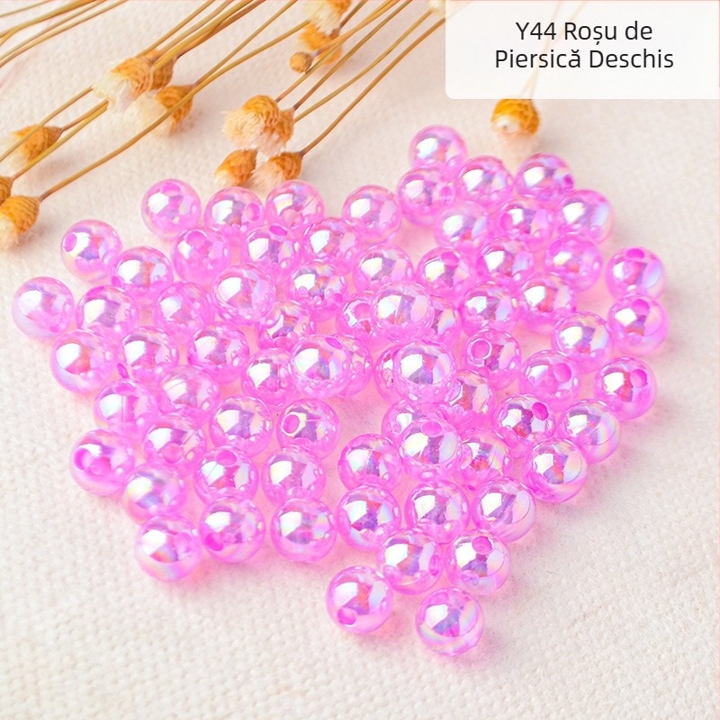 Mărgele de perle perforate transparente de culoare AB, placate cu culoare magică, din plastic, lucrate manual, accesorii pentru bijuterii, mărgele în stoc