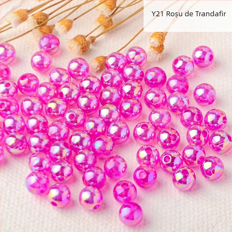 Mărgele de perle perforate transparente de culoare AB, placate cu culoare magică, din plastic, lucrate manual, accesorii pentru bijuterii, mărgele în stoc