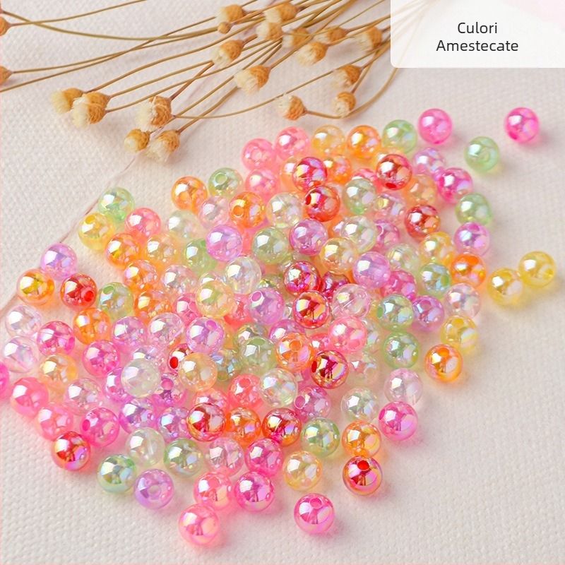Mărgele de perle perforate transparente de culoare AB, placate cu culoare magică, din plastic, lucrate manual, accesorii pentru bijuterii, mărgele în stoc