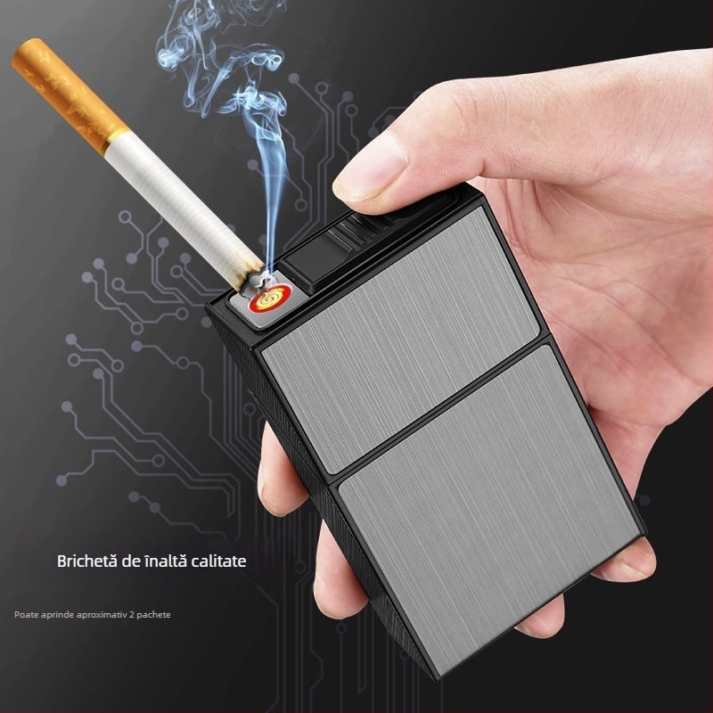 Husă de țigară universală moale și dură cu 20 de pachete de încărcare, integrată, pachet complet, brichetă cu încărcare USB, en-gros fin