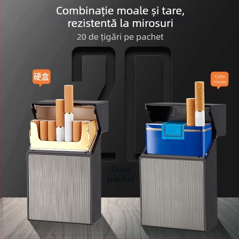 Husă de țigară universală moale și dură cu 20 de pachete de încărcare, integrată, pachet complet, brichetă cu încărcare USB, en-gros fin