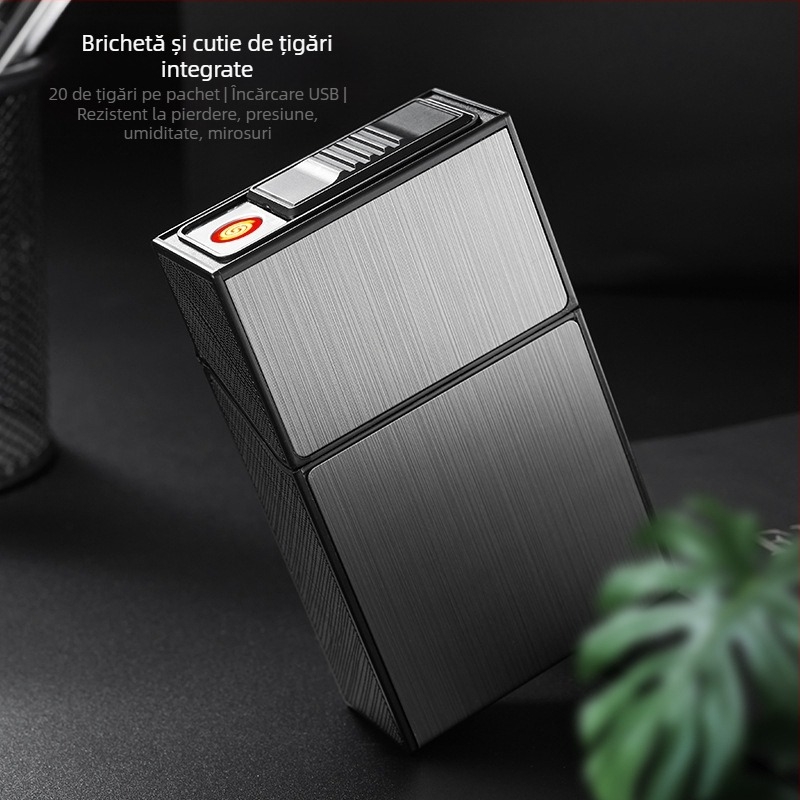 Husă de țigară universală moale și dură cu 20 de pachete de încărcare, integrată, pachet complet, brichetă cu încărcare USB, en-gros fin
