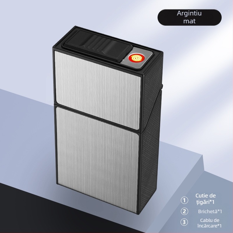 Husă de țigară universală moale și dură cu 20 de pachete de încărcare, integrată, pachet complet, brichetă cu încărcare USB, en-gros fin