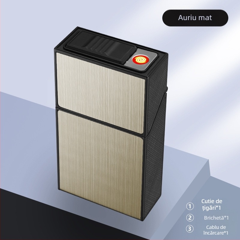 Husă de țigară universală moale și dură cu 20 de pachete de încărcare, integrată, pachet complet, brichetă cu încărcare USB, en-gros fin
