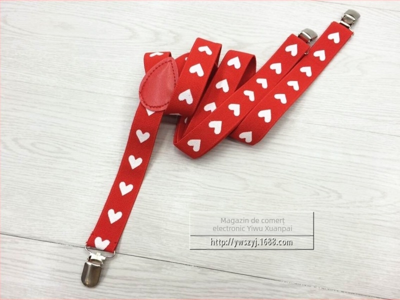 Bretele pentru adulți cu 3 clipsuri, cu imprimeu elastic, cu clips, la modă, cu inimă de piersică