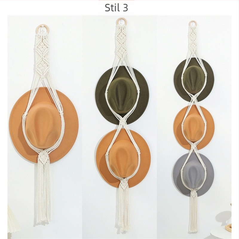 Suport de depozitare pentru pălării țesute din bumbac boem transfrontalier, cu mai multe straturi, pentru agățat de perete, cu clemă de depozitare, pentru decorarea pălăriilor