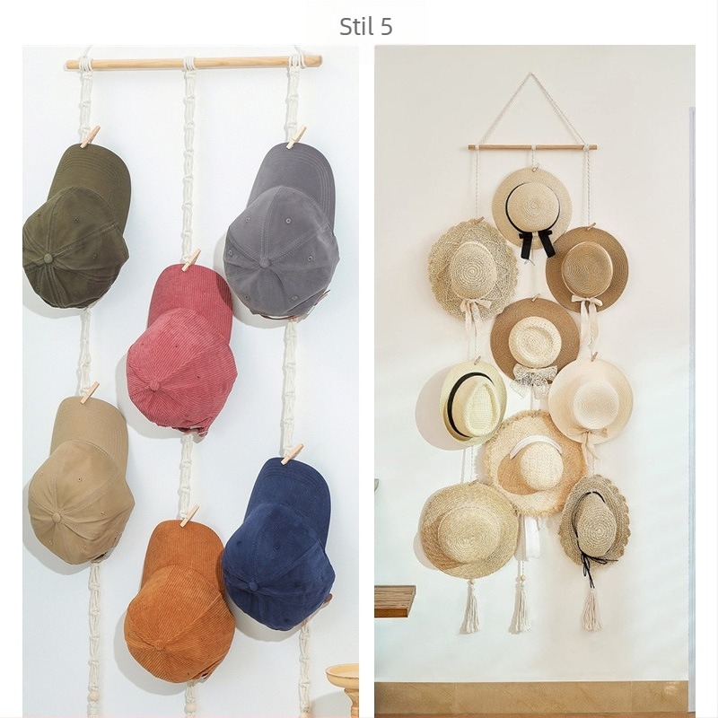 Suport de depozitare pentru pălării țesute din bumbac boem transfrontalier, cu mai multe straturi, pentru agățat de perete, cu clemă de depozitare, pentru decorarea pălăriilor